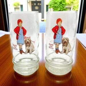 Set Of 2 Annie 6” Glasses 1982 Movie Annie and Sandy Swensen's Collector Glass